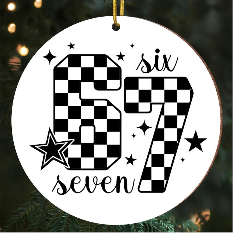 Hyperlama Custom Santa Says Six Seven Christmas Ornament 2025, Funny Personalized 67 Meme Ornament, Funny Christmas Ornaments 2025, Santa Ornaments for Christmas Tree, Gag Gifts for Teens (Checkered 67) - Image 1